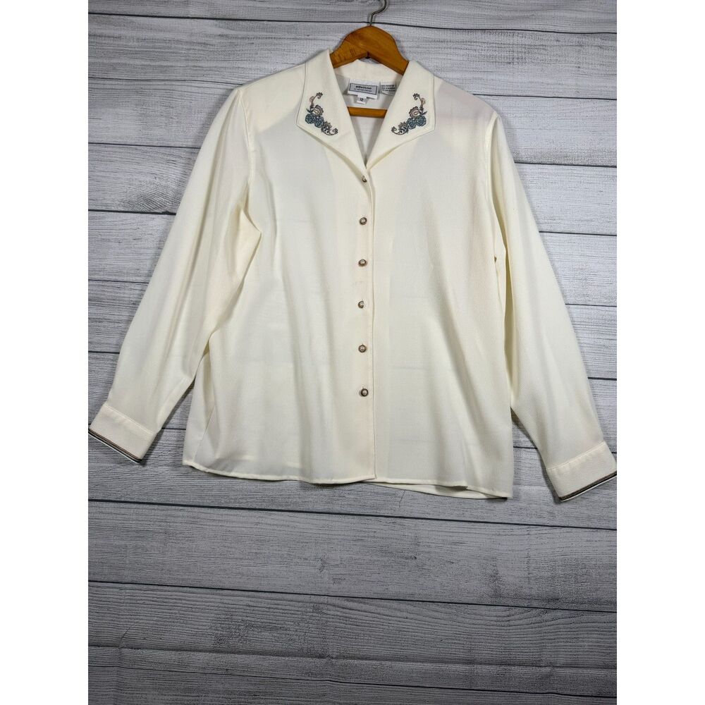 Vintage Adeline by Alfred Dunner Women’s 12 Cream Embroidered Blouse 4188
